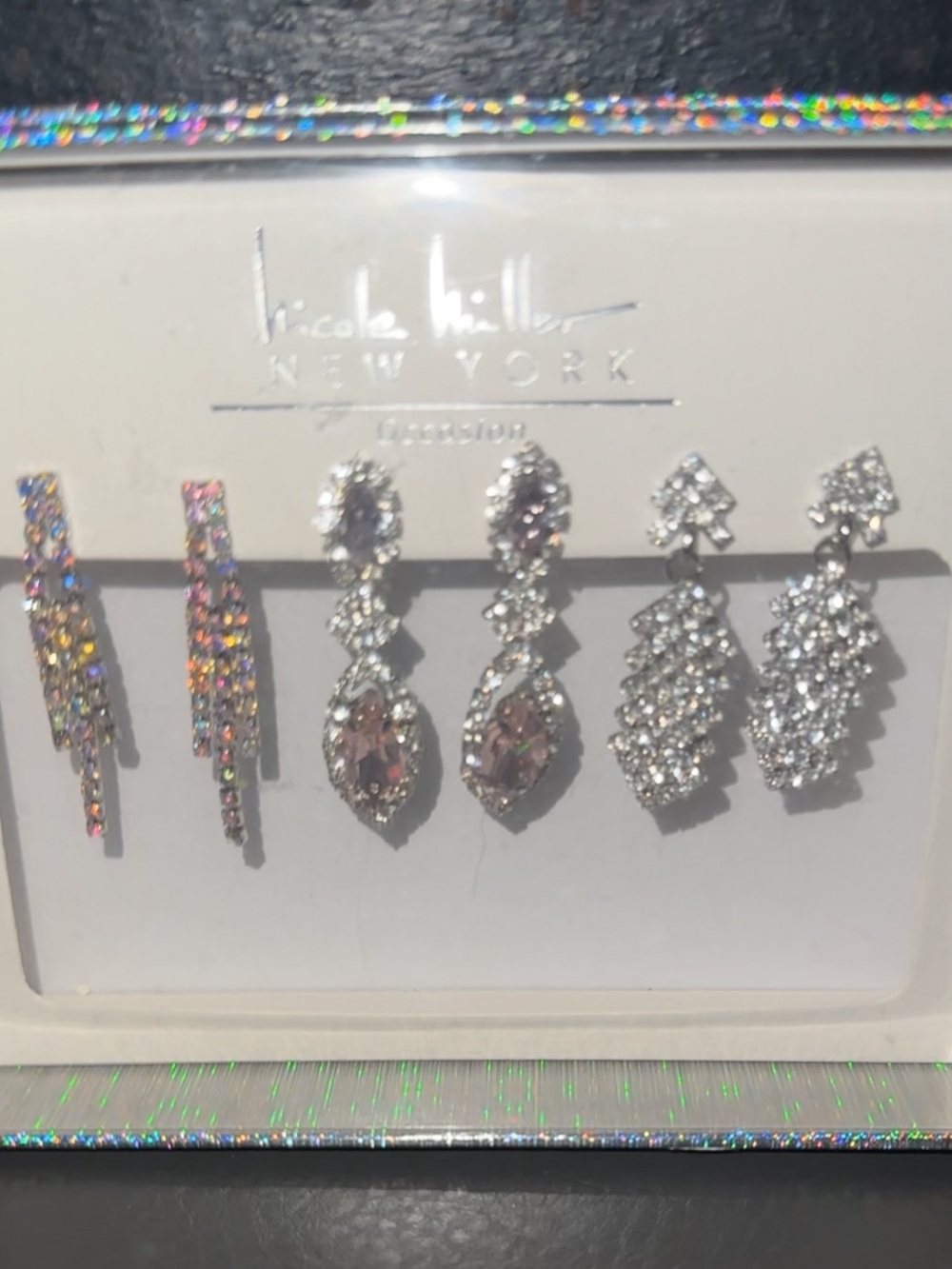 Nicole miller special occassion rhinestone Earring 3 Set - AB Multicolor & Clear